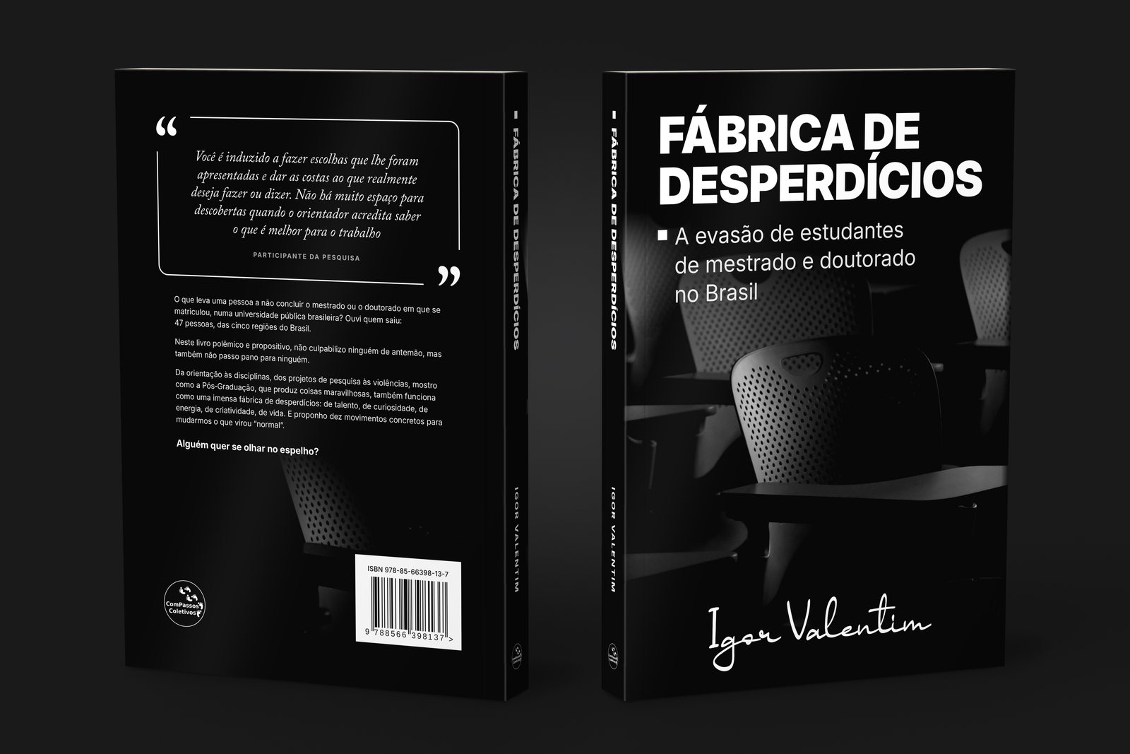 Frente e verso do livro Fábrica de Desperdícios: a capa e a quarta capa, com o texto de apresentação do livro